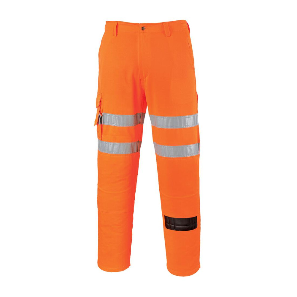 (4XL R, Orange) Portwest Mens Hi-Vis Rail Work Trousers