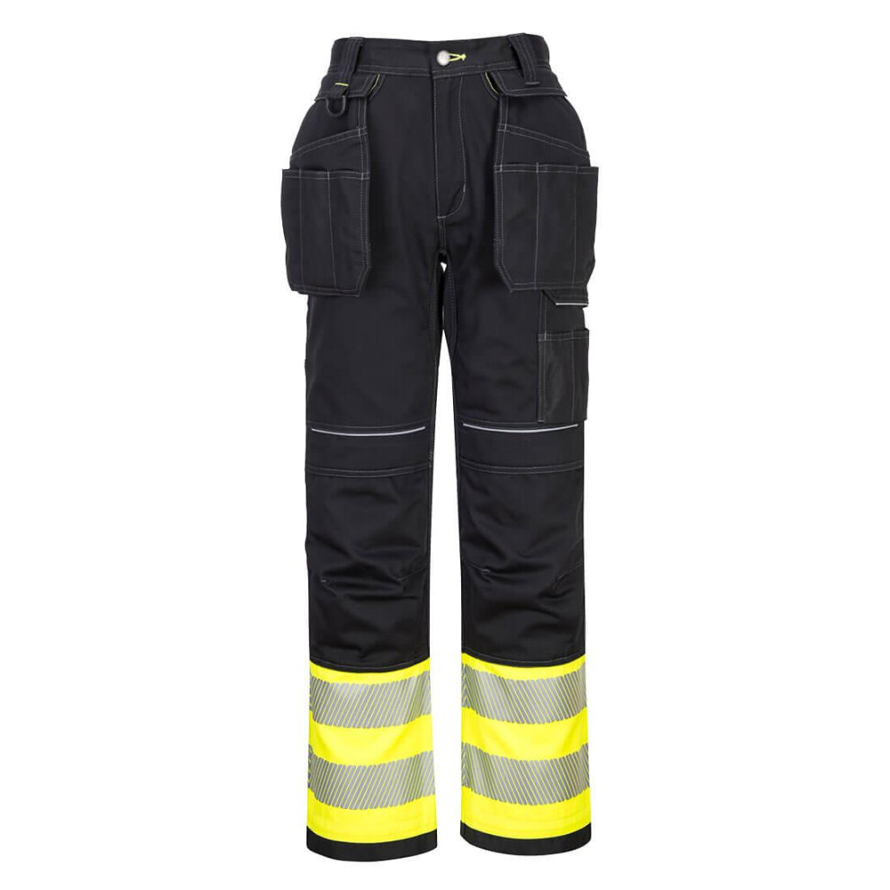 (33R, Yellow/Black) Portwest Mens PW3 Hi-Vis Holster Pocket Trousers