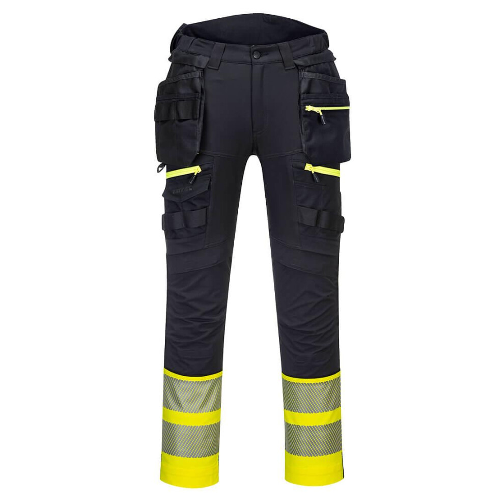 (38R, Yellow/Black) Portwest Mens DX4 Class 1 Hi-Vis Detachable Holster Pocket Trousers