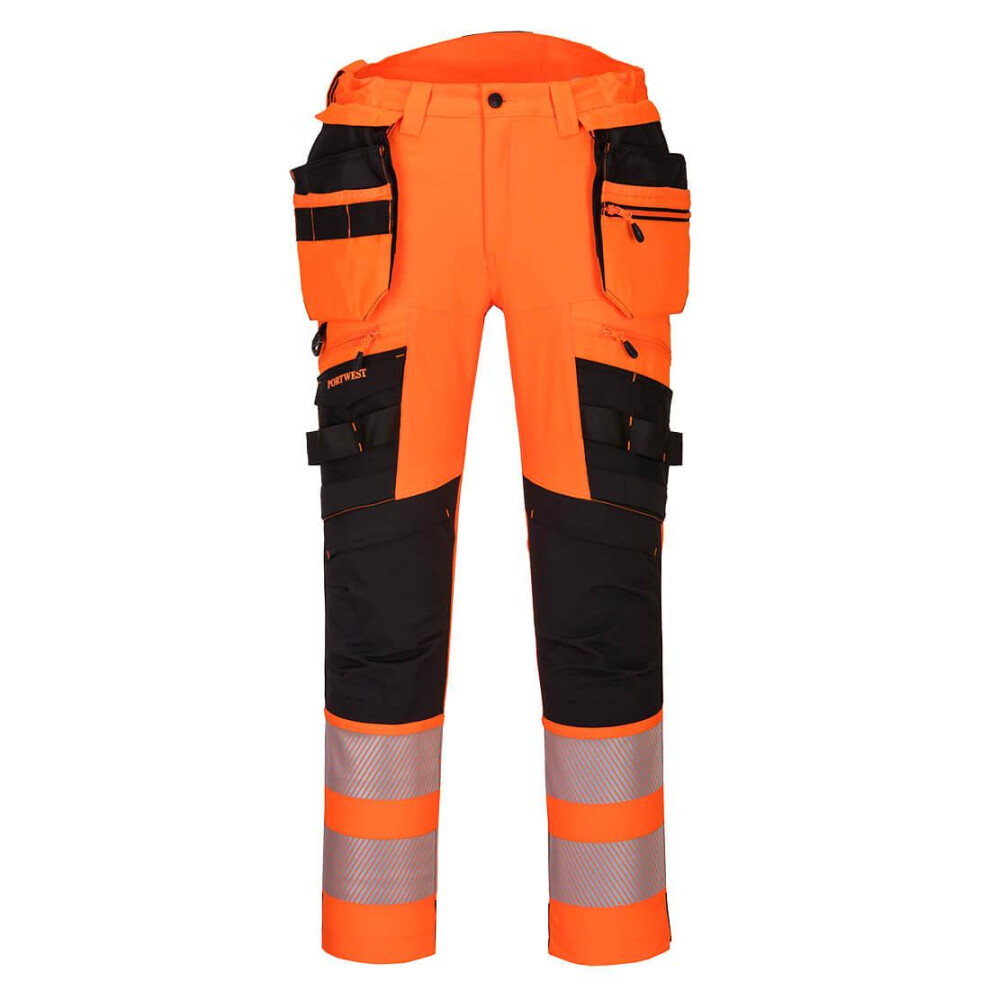 (48R, Orange/Black) Portwest Mens DX4 Hi-Vis Detachable Holster Pocket Rail Trousers