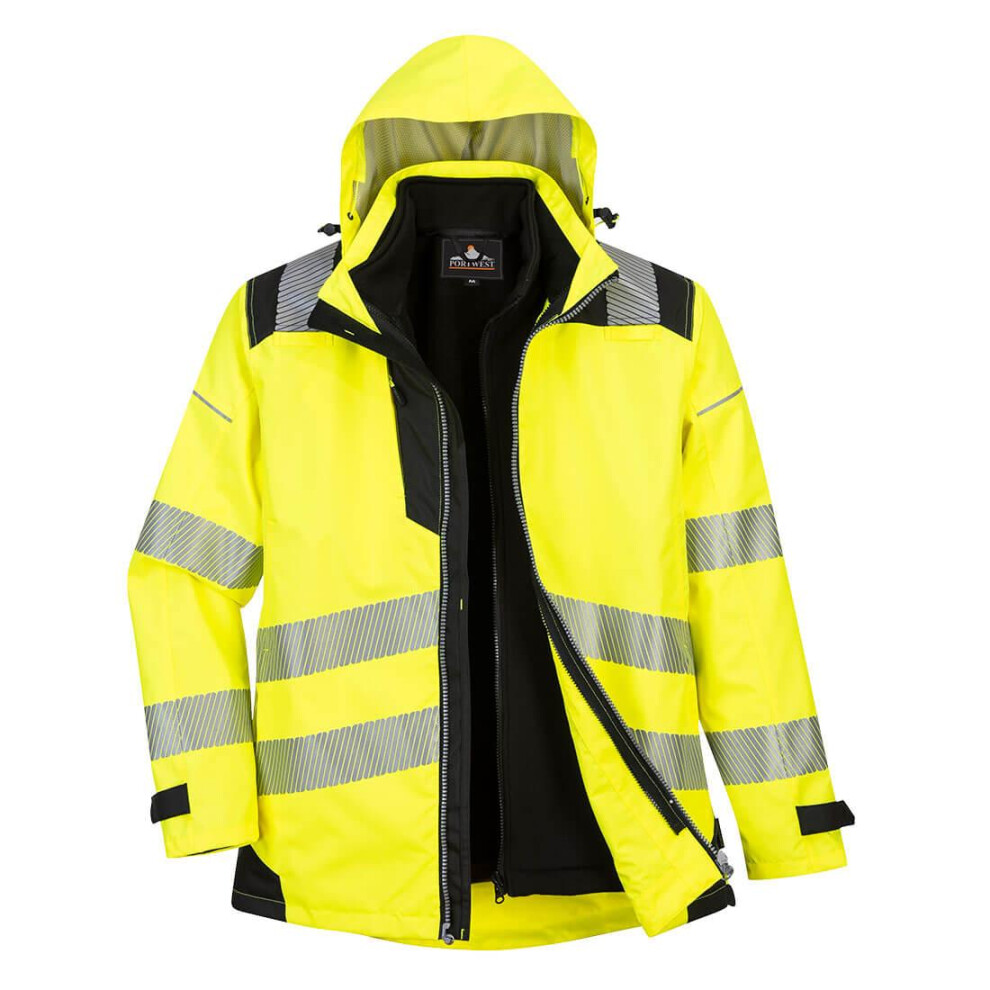 (M, Yellow/Black) Portwest Mens PW3 3 In 1 Hi-Vis Jacket