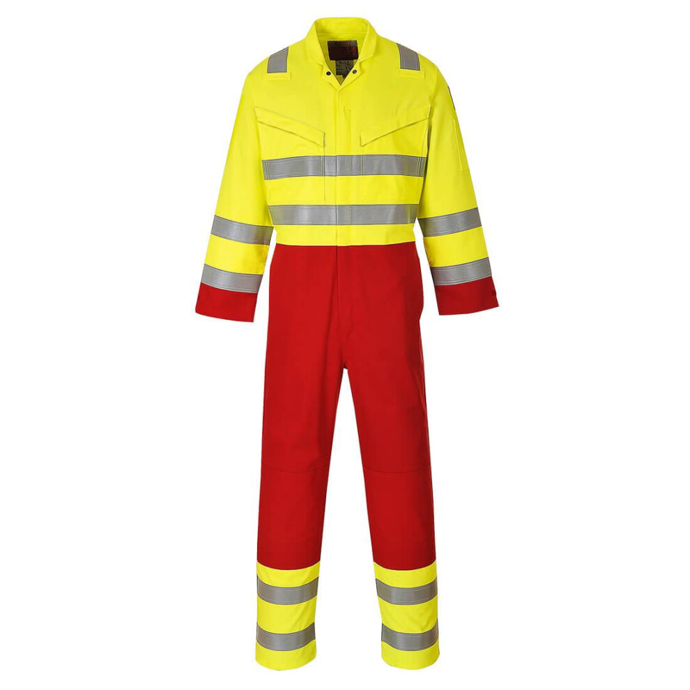 (XXL, Yellow/Red) Portwest Unisex Adult Services Bizflame Pro High-Vis Overalls