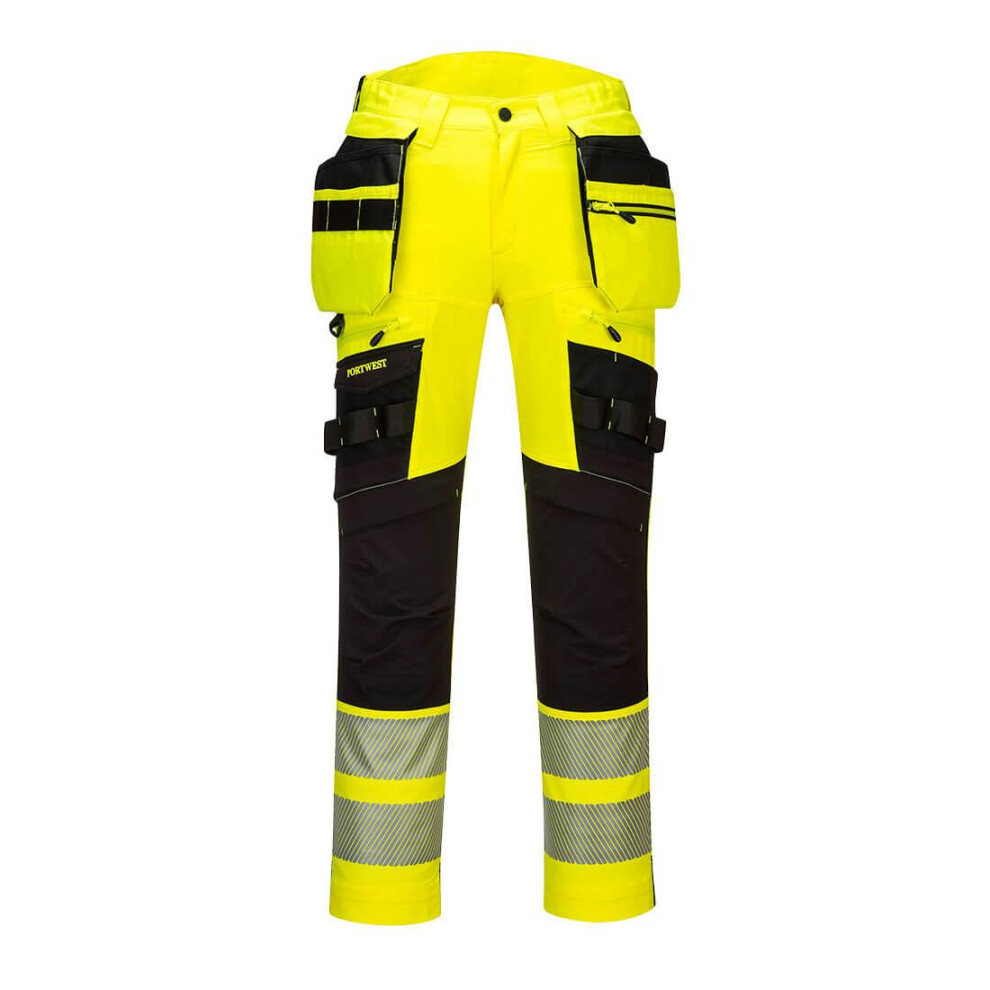 (32R, Yellow/Black) Portwest Mens DX4 Hi-Vis Detachable Holster Pocket Trousers