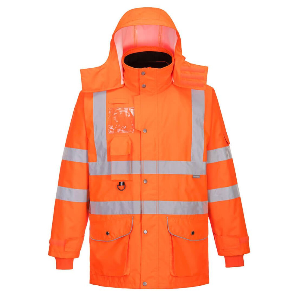 (5XL, Orange) Portwest Mens Hi-Vis 7 In 1 Safety Traffic Jacket