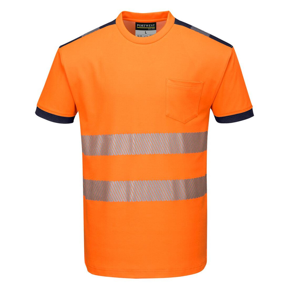 (M, Orange/Navy) Portwest Mens Hi-Vis Safety T-Shirt