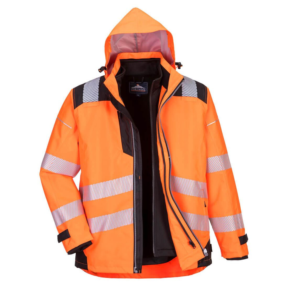 (L, Orange/Black) Portwest Mens PW3 3 In 1 Hi-Vis Safety Jacket