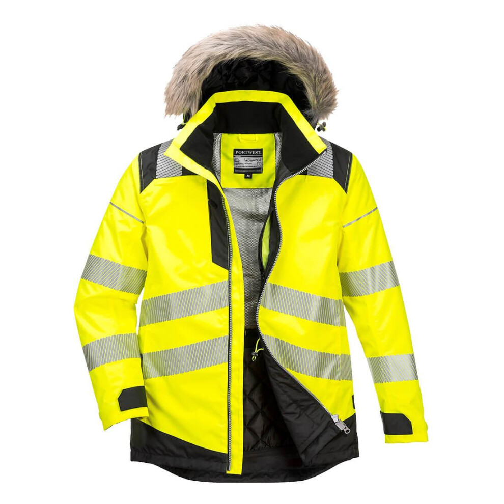 (M, Yellow/Black) Portwest Mens PW3 Hi-Vis Winter Jacket