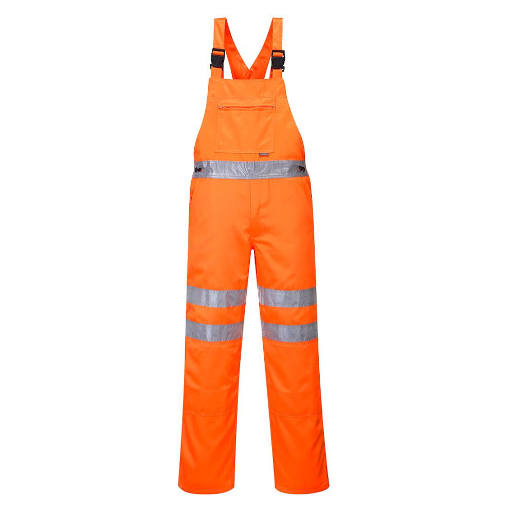 (44R, Orange) Portwest Mens RT43 Polycotton Hi-Vis Safety Bib And Brace Trouser