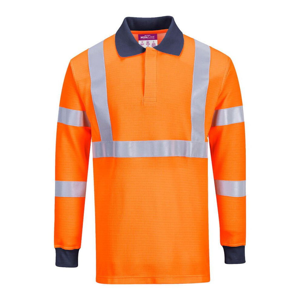 (M, Orange) Portwest Mens Flame Resistant Hi-Vis Safety Polo Shirt