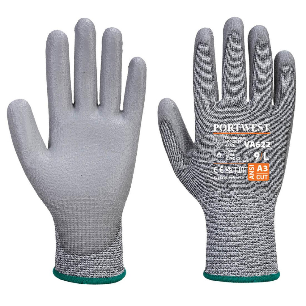 (XS, Grey) Portwest Unisex Adult MR Cut PU Palm Grip Gloves