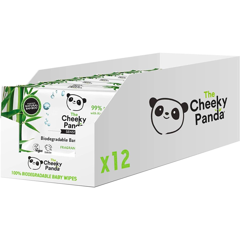 The Cheeky Panda Pack of 12 Bamboo Biodegradable Baby Wipes Multipack 99% Purified Water Suitable Sensitive Skin Dermatologically Tested 60 Count