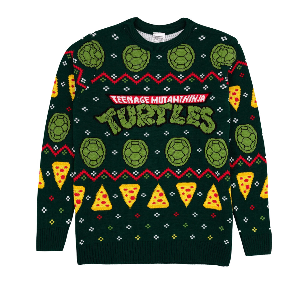 (S, Green) Teenage Mutant Ninja Turtles Unisex Adult Knitted Jumper