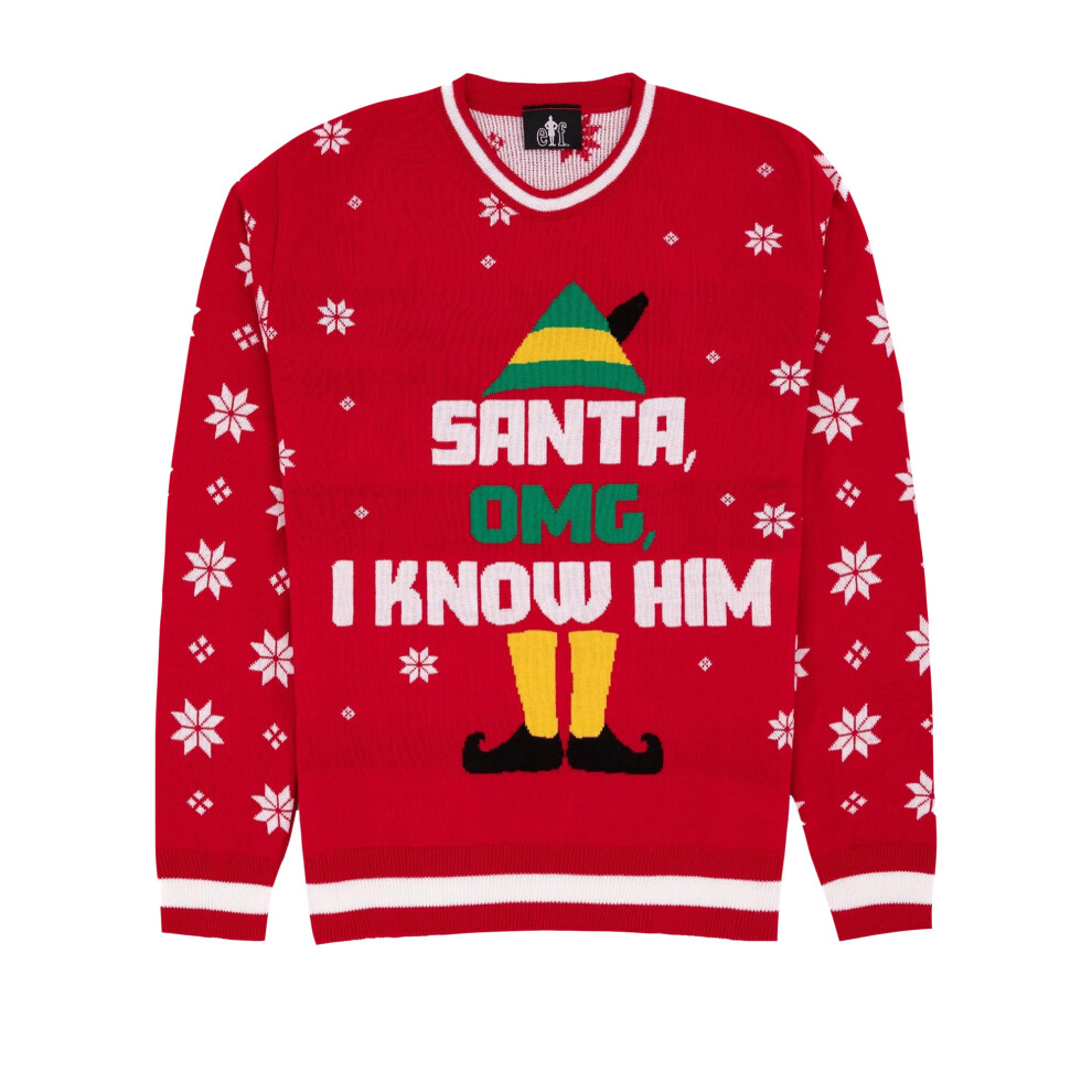 Elf Men's Red (S, ) Unisex Adult Knitted Christmas Jumper