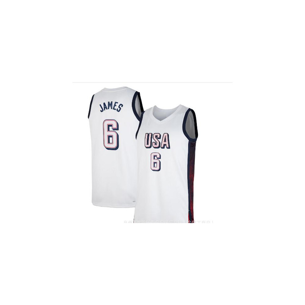 (White 6 James, S) 2024 Paris Olympics, USA Basketball Team: 6 LeBron James, 7 Durant, 4 Curry