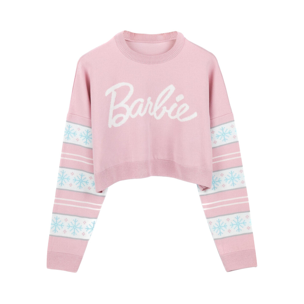 (L, Pink/White) Barbie Womens/Ladies Logo Cropped Jumper