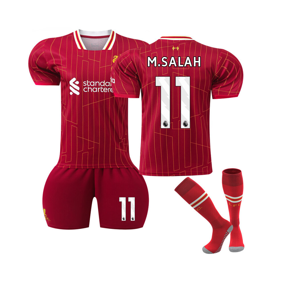 (Kids 28(150-160CM)) 2024-25 Liverpool Kids Football Jerseys Home 11 Salah