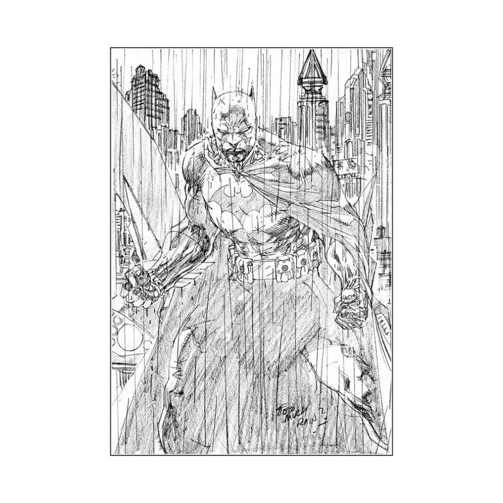 (50cm x 40cm, White/Black) Batman Rainstorm Print