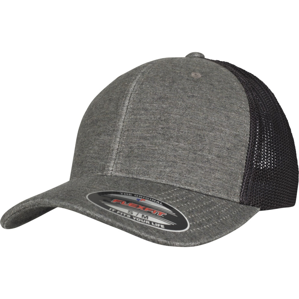 (S/M, Khaki/Black Mesh) Flexfit By Yupoong Retro Trucker Melange Cap