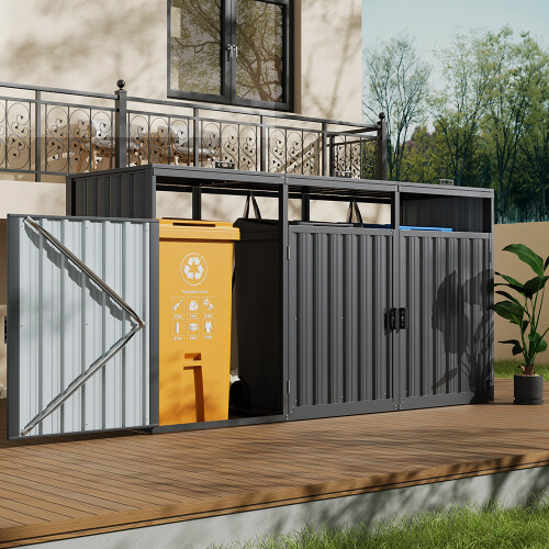 7.8x2.6 ft Outdoor Metal Garbage Can Garden Storage Shed