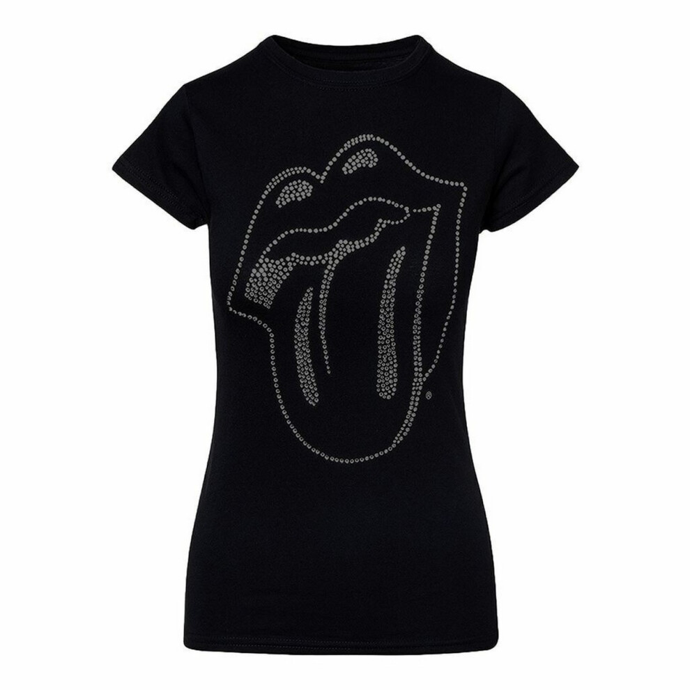 Rolling Stones Women's Black (L, ) The / Tongue Diamante T-Shirt