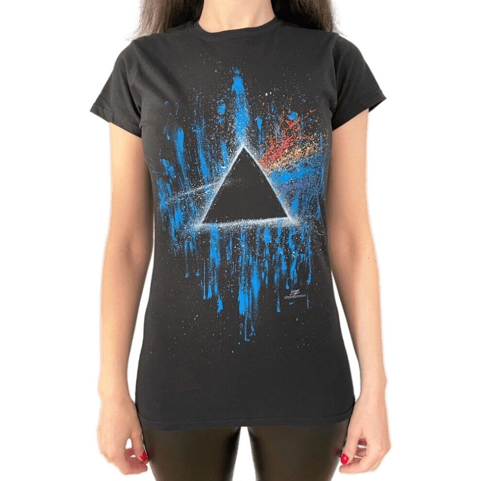 (S, Black/Blue) Pink Floyd Womens/Ladies Dark Side Of The Moon Splattered T-Shirt-image-OPC-PF6PWXM-NEW