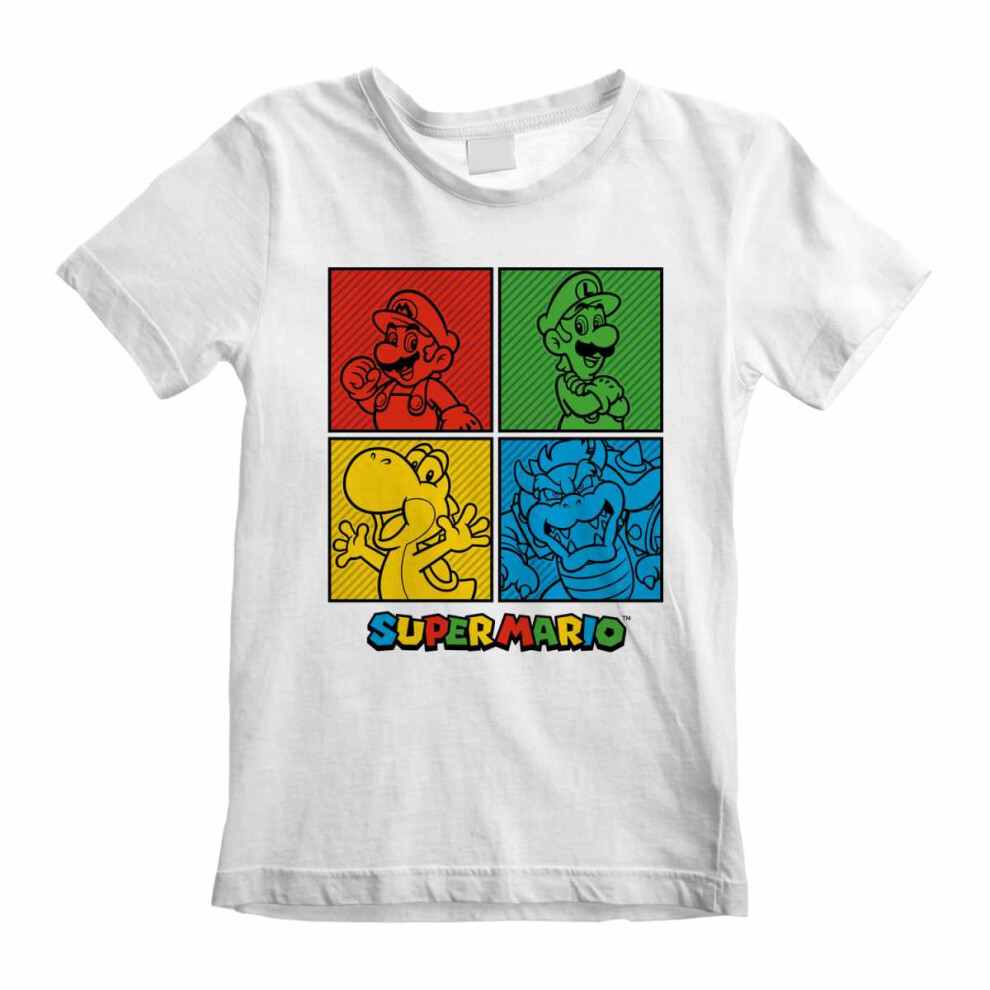 (3-4 Years, White/Green/Yellow) Super Mario Childrens/Kids Squares T-Shirt