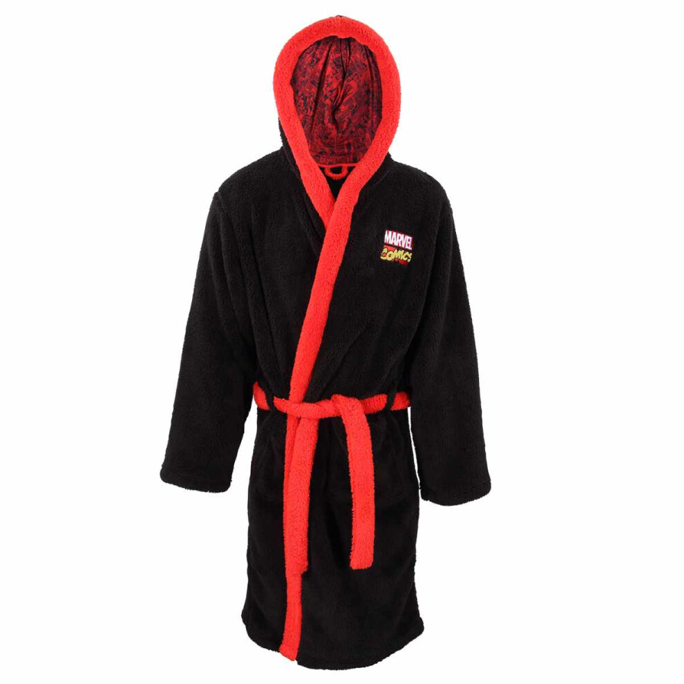 (L-XL, Black/Red) Marvel Comics Unisex Adult Classic Logo Dressing Gown