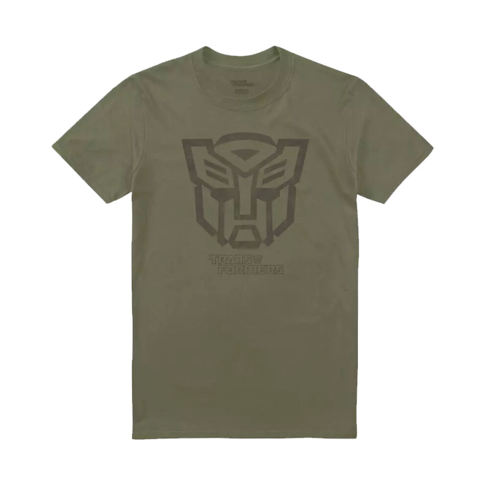 (S, Military Green) Transformers Mens Autobots Outline Logo T-Shirt