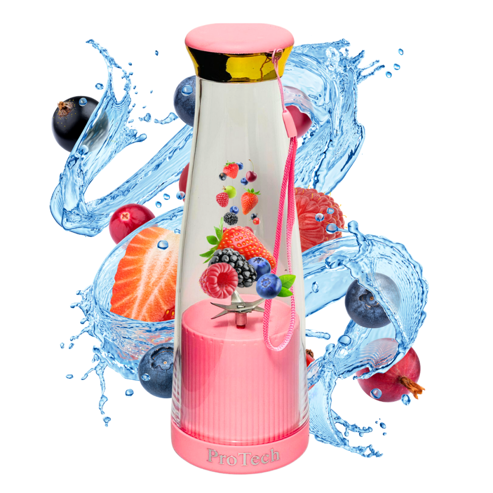 (Pink) ProTech Portable Mini Electric Juicer, Smoothie Makers, 308ML Personal Small Blender Juicer, BPA Free, USB Rechargeable 6 Blades for Gym-image-OPC-PF6QVGY-NEW