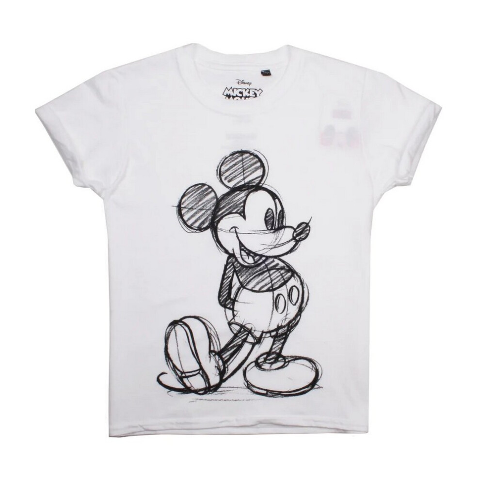 (7-8 Years, White) Disney Girls Mickey Mouse Sketch T-Shirt