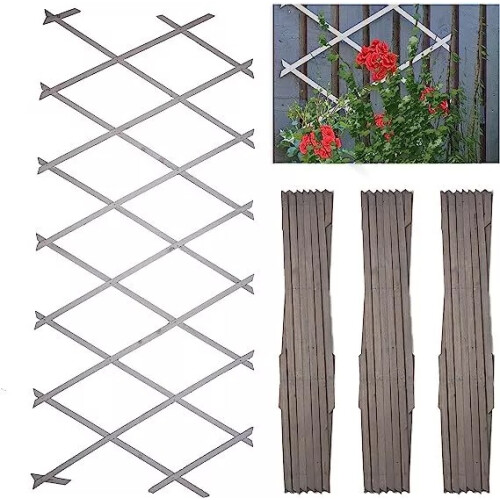 (Grey, 180cm x 30cm) 3 Pc Expandable Wooden Trellis Perfect for Garden