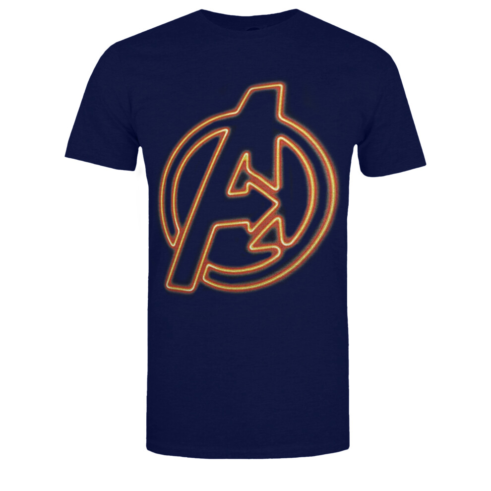 (M, Navy/Orange) Avengers Mens Neon Logo T-Shirt