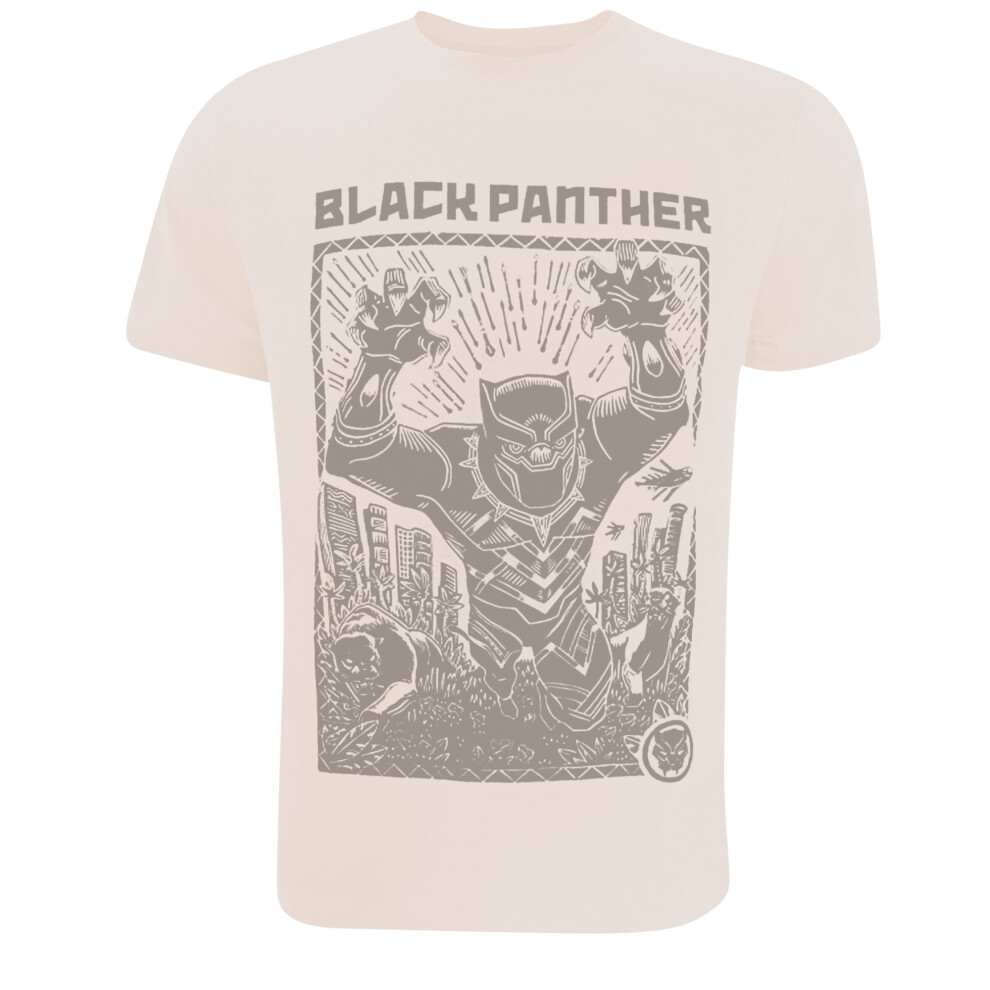 (XXL, Sand) Black Panther Mens Linocut T-Shirt