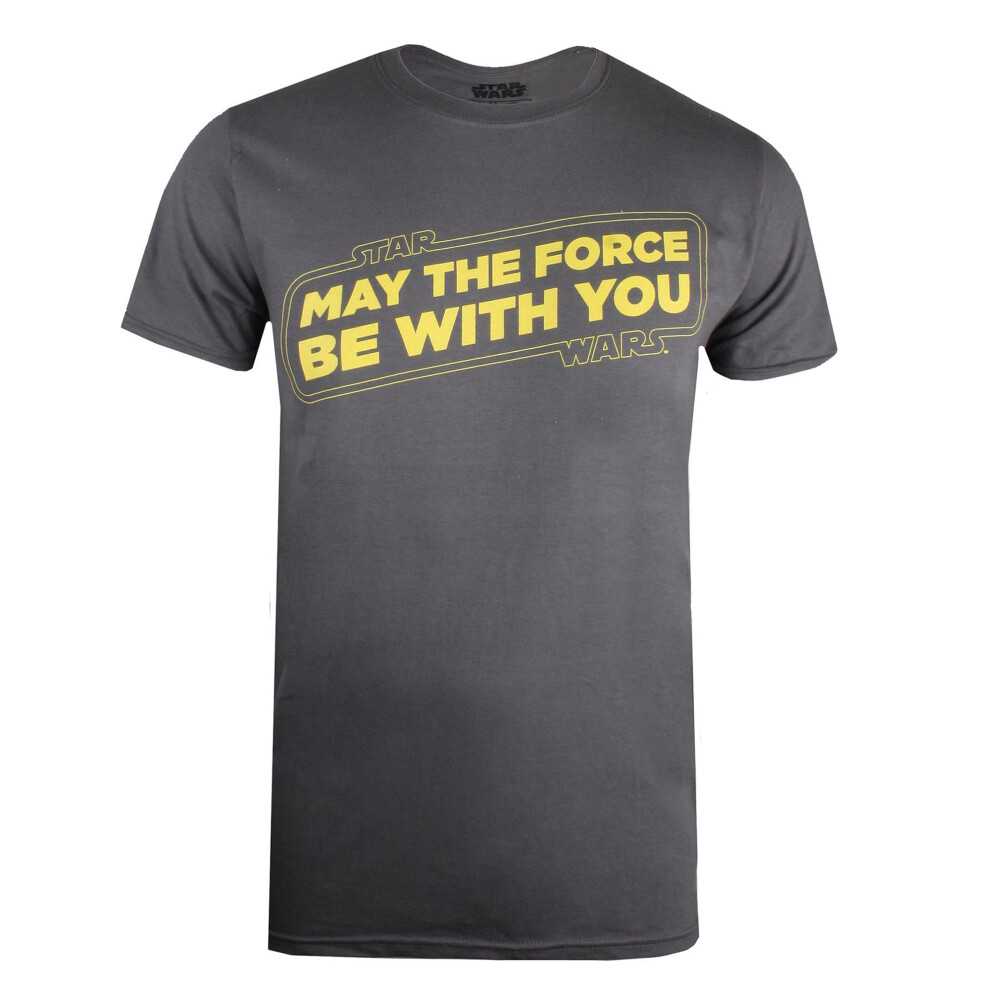 (S, Charcoal/Yellow/Yellow) Star Wars Mens May The Force Be With You T-Shirt