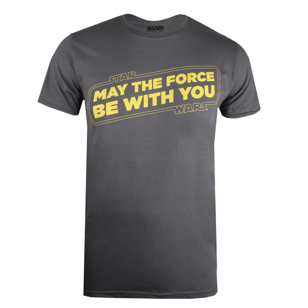 (M, Charcoal/Yellow) Star Wars Mens May The Force Be With You T-Shirt