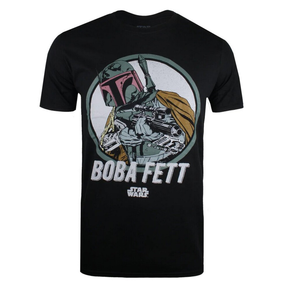 (XL, Black) Star Wars Mens Boba Fett Retro T-Shirt