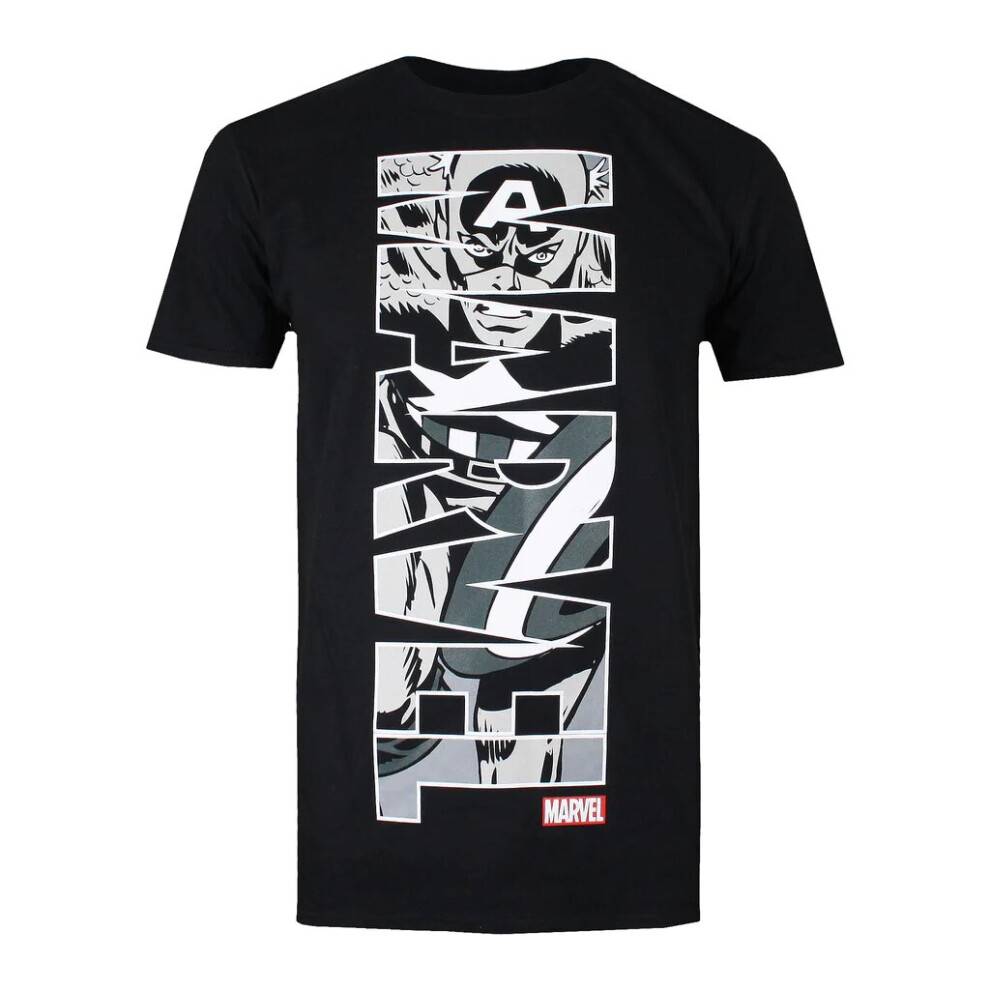 (XL, Black/Grey) Captain America Mens Vertical T-Shirt