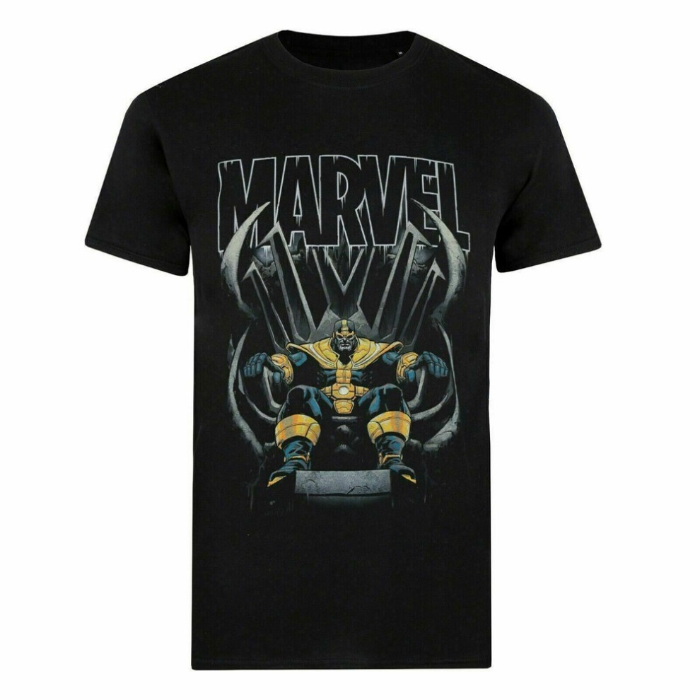 (M, Black/Grey/Gold) Marvel Mens Thanos Throne T-Shirt