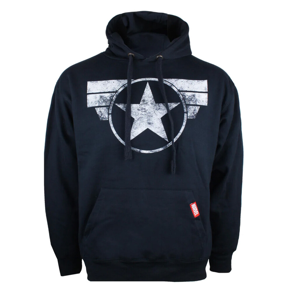 (M, Navy) Captain America Mens Logo Hoodie