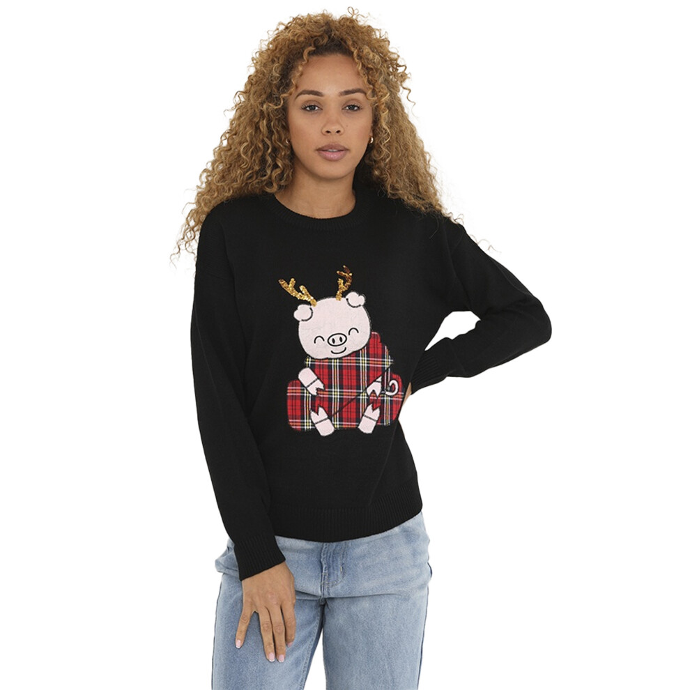 (M, Black) Brave Soul Womens/Ladies Piggy Christmas Jumper