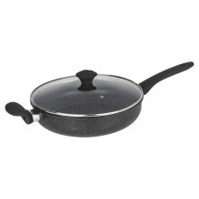 (28cm Deep Frying Pan & Lid) Stainless Steel Induction Base Saucepans Pots Casserole Set Soft Touch Handles