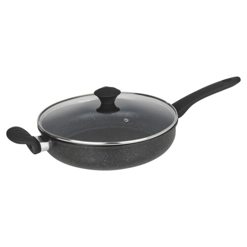 (28cm Deep Frying Pan & Lid) Stainless Steel Induction Base Saucepans Pots Casserole Set Soft Touch Handles