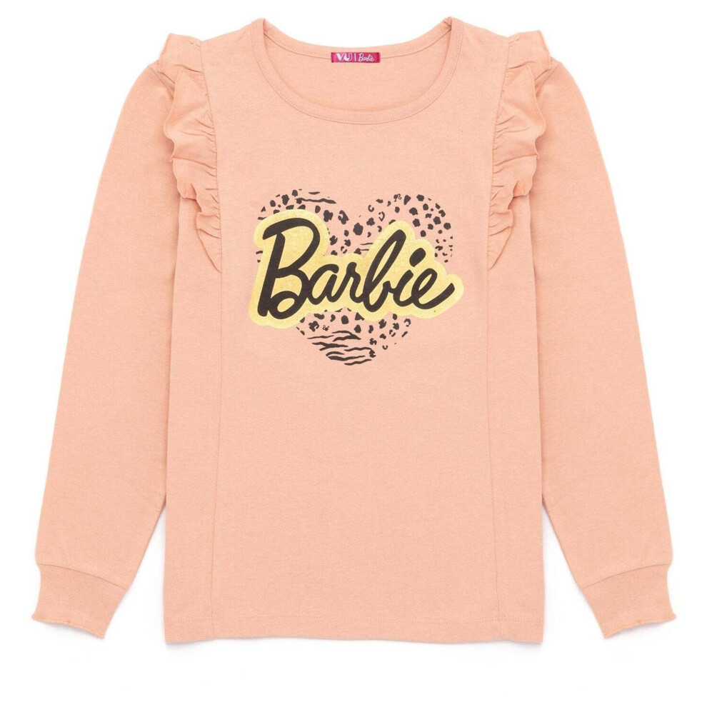 (5-6 Years, Peach/Black/Gold) Barbie Girls Frill Top
