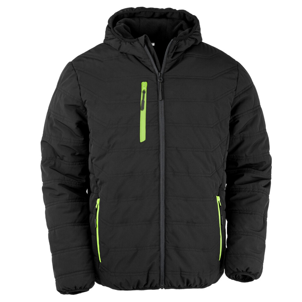 (XS, Black/Lime Green) Result Genuine Recycled Mens Compass Padded Jacket