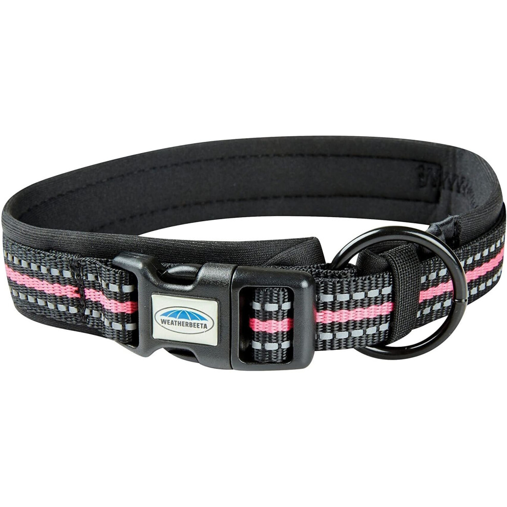 (M, Black/Pink) Weatherbeeta Reflective Dog Collar
