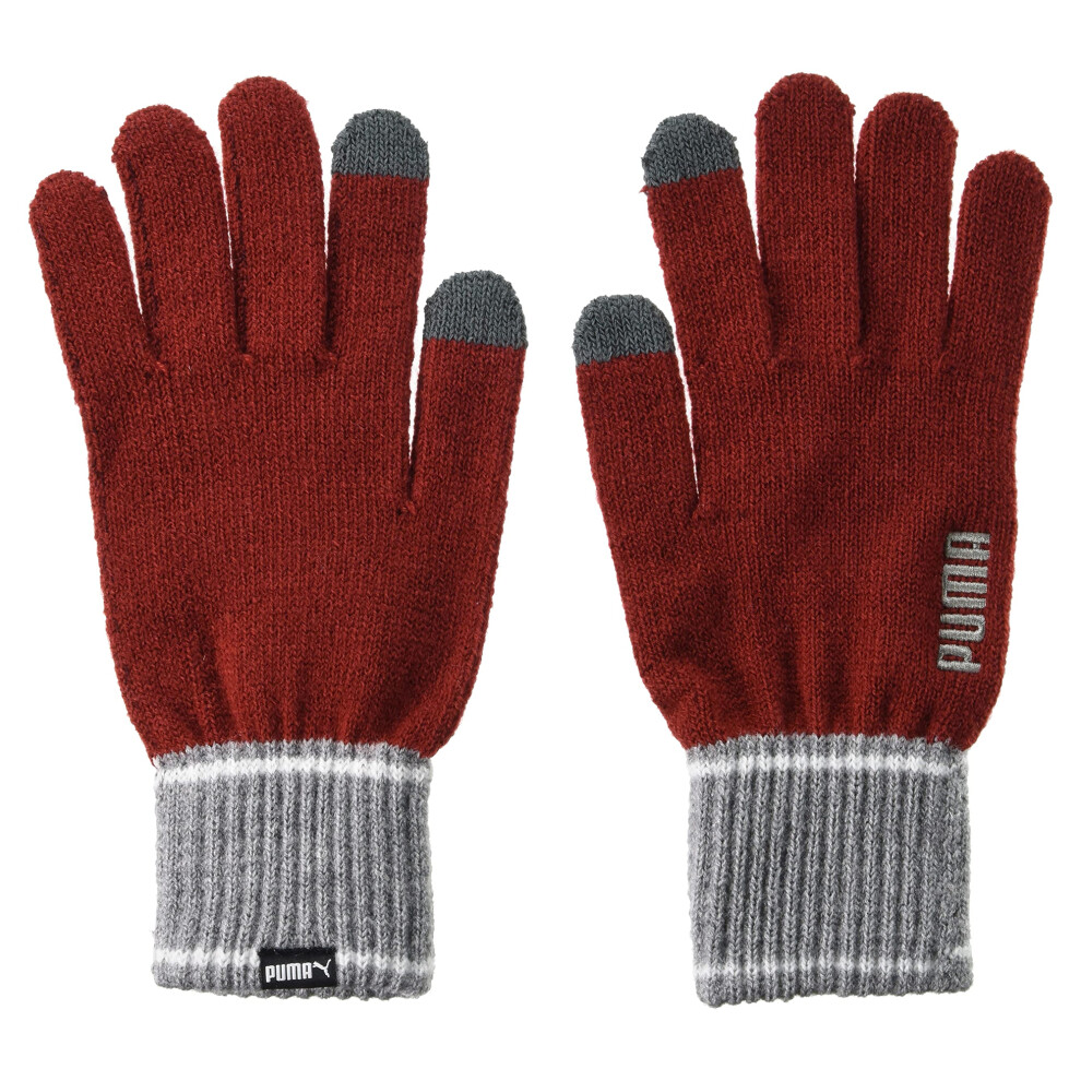 (L-XL, Red/Grey Heather) Puma Unisex Adult Knitted Winter Gloves
