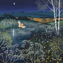 Jo Grundy Over Moonlit Pool Poster 40x40 cm – Moon, Owl, Pool, Trees & Wildflowers – Officially Licensed