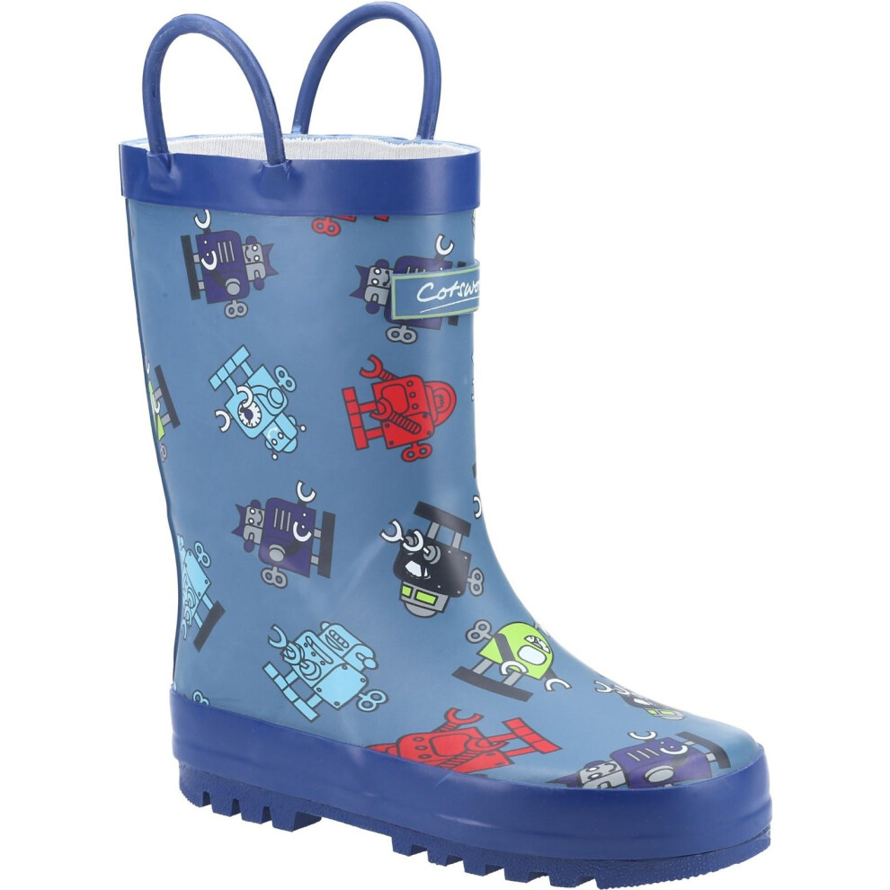(13 UK Child, Blue) Cotswold Childrens/Kids Puddle Robot Wellington Boots
