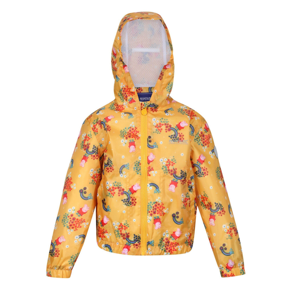 (36-48 Months, Glowlight Yellow) Regatta Childrens/Kids Muddy Puddle Peppa Pig Floral Hooded Waterproof Jacket-image-OPC-P8S6FKG-NEW
