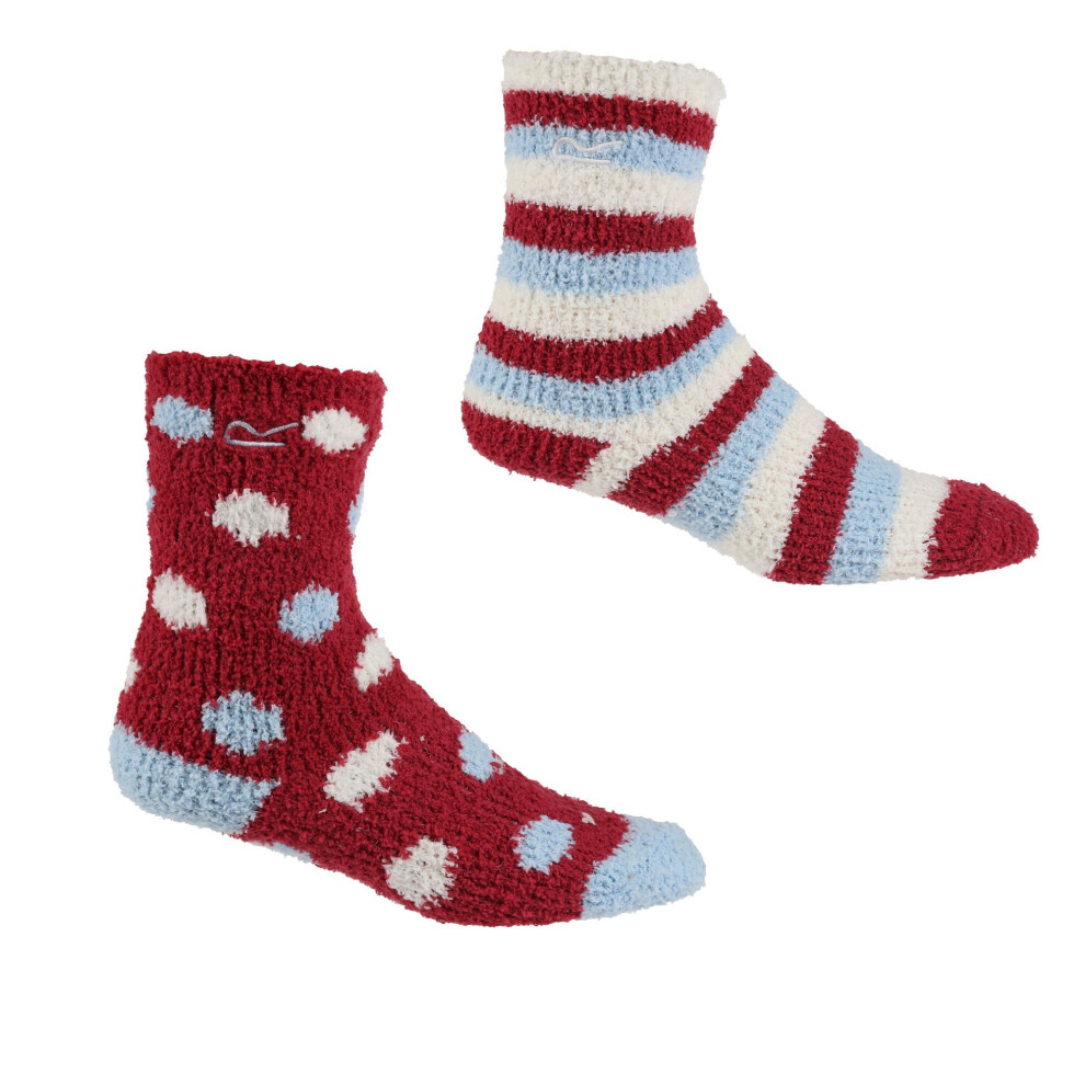 (3 UK-5.5 UK, Cherry Pink/Light Blue/White) Regatta Childrens/Kids Cosy Boot Socks Set (Pack of 2)
